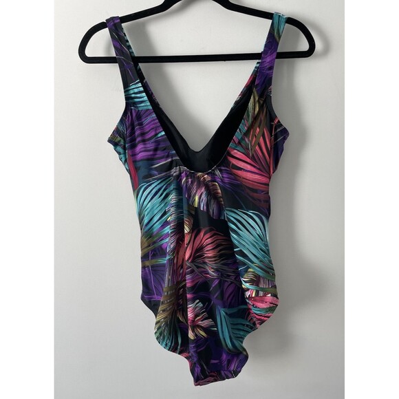 Miradonna By Miraclesuit Swimsuit Women 14 Purple Palm Leaves Wrap Front Cinched - Picture 3 of 7